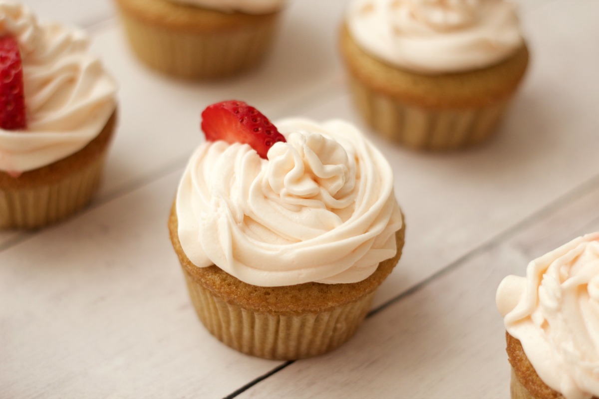 Vegan Vanilla Cupcakes with Strawberry Vanilla Frosting