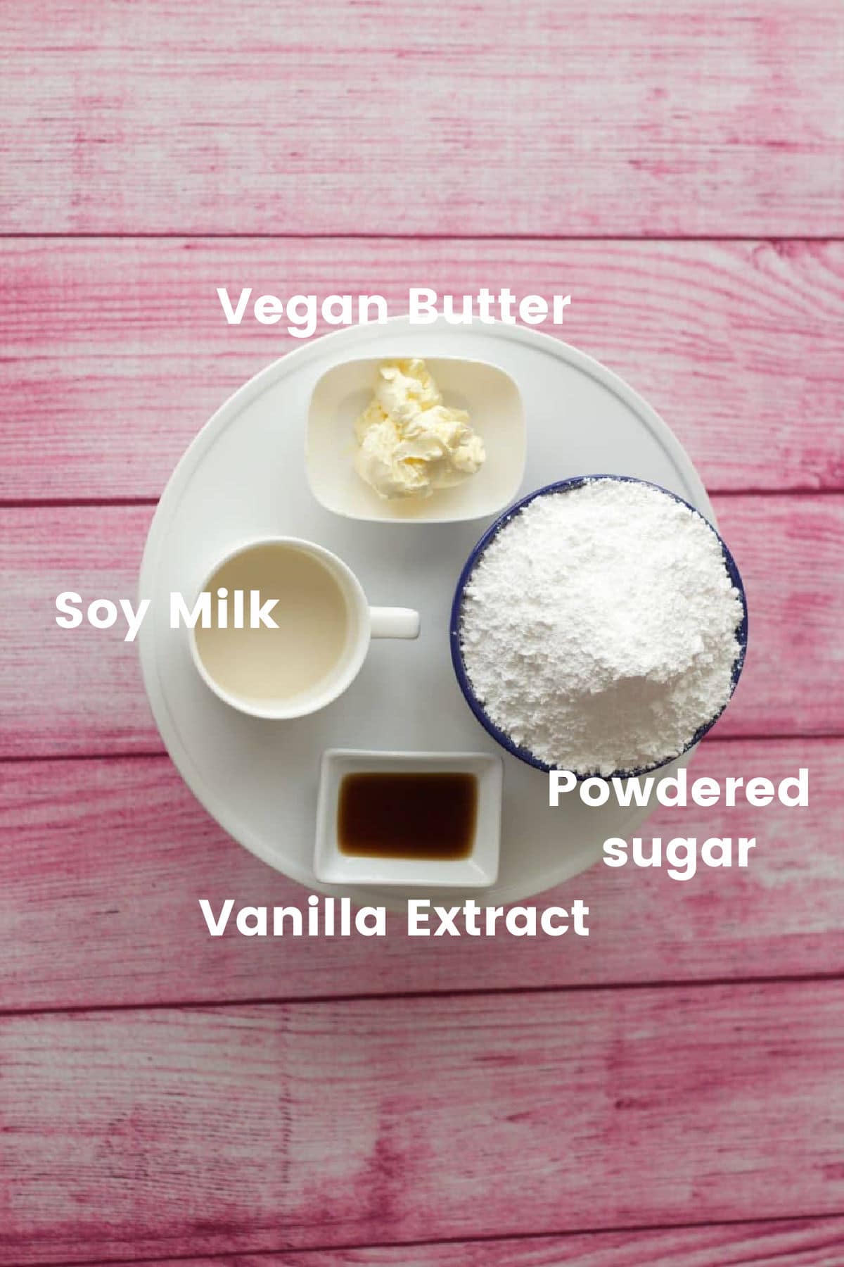 Photo of the ingredients needed to make vegan vanilla frosting. 