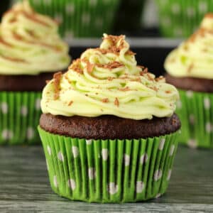 Chocolate cupcakes with mint buttercream frosting.