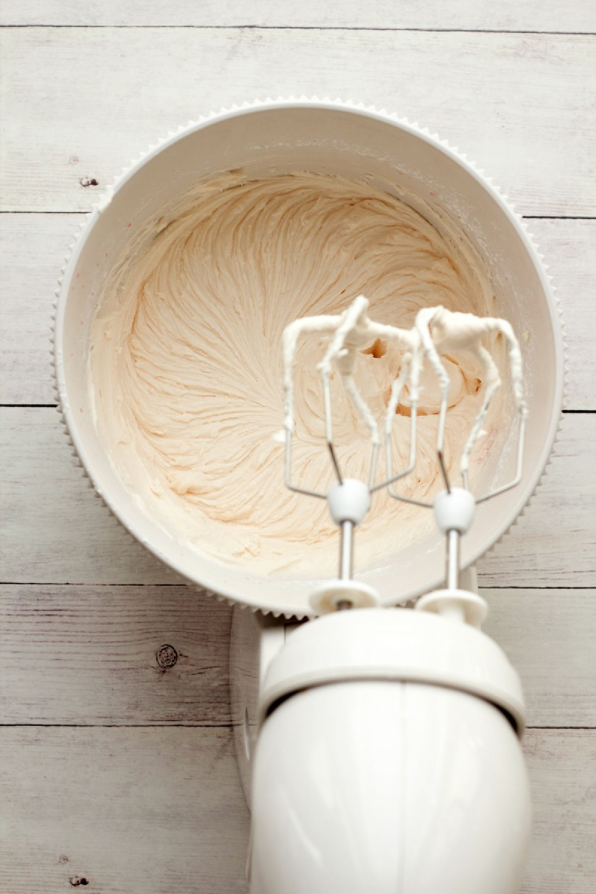 Frosting in a stand mixer.