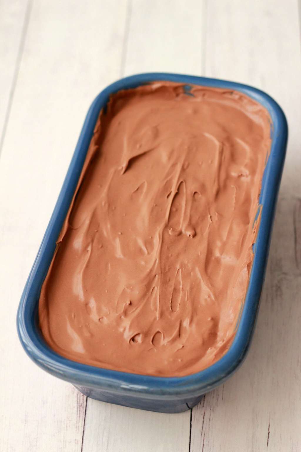 Chocolate ice cream in a loaf pan. 