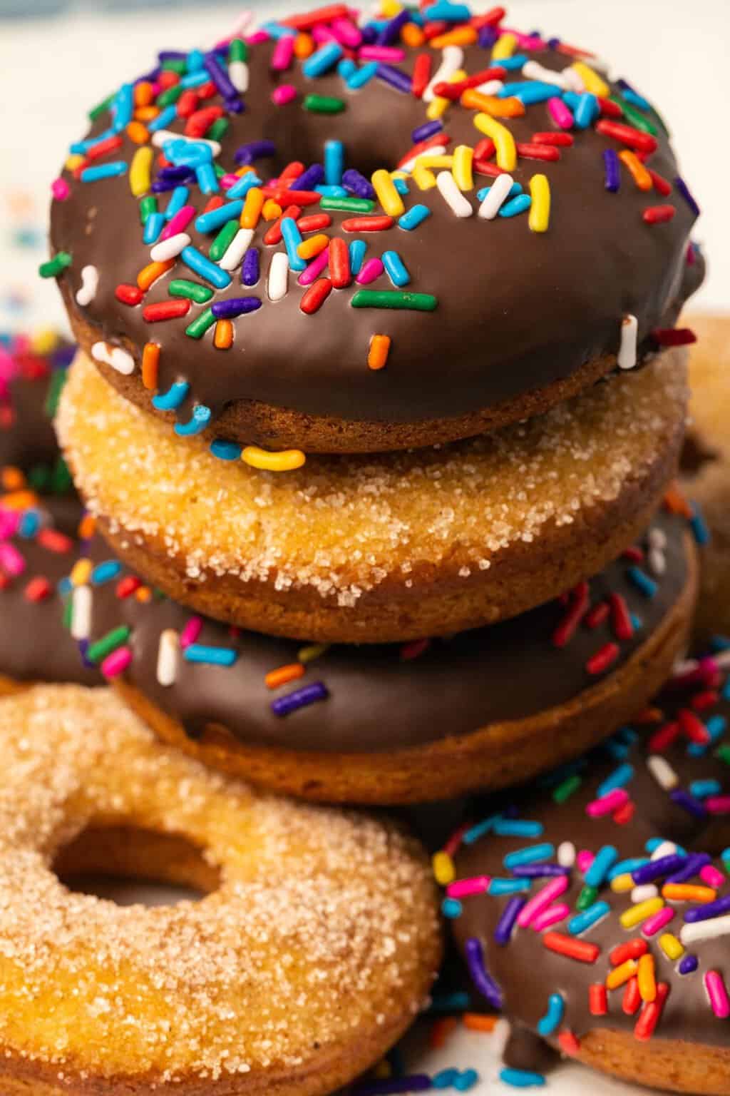 Vegan donuts in a stack. 