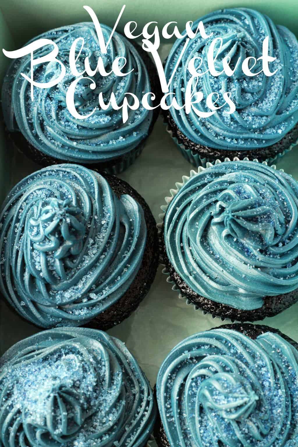 Blue Velvet Cupcakes with Blue Velvet Frosting - Moist, spongey, velvety and delicious! #vegan #lovingitvegan #bluevelvet #cupcakes #dessert