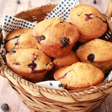 Vegan blueberry muffins in a basket