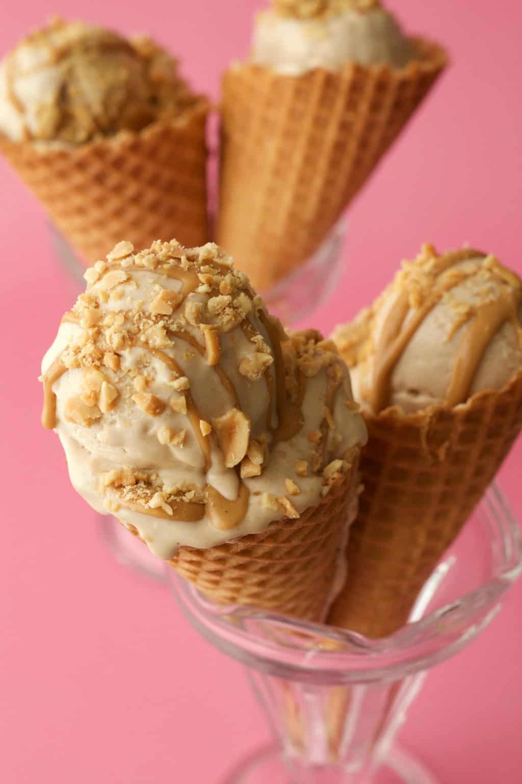 Wonderfully creamy and perfectly textured peanut butter ice cream. Vegan and Gluten-Free. #vegan #lovingitvegan #icecream #dairyfree #dessert #glutenfree