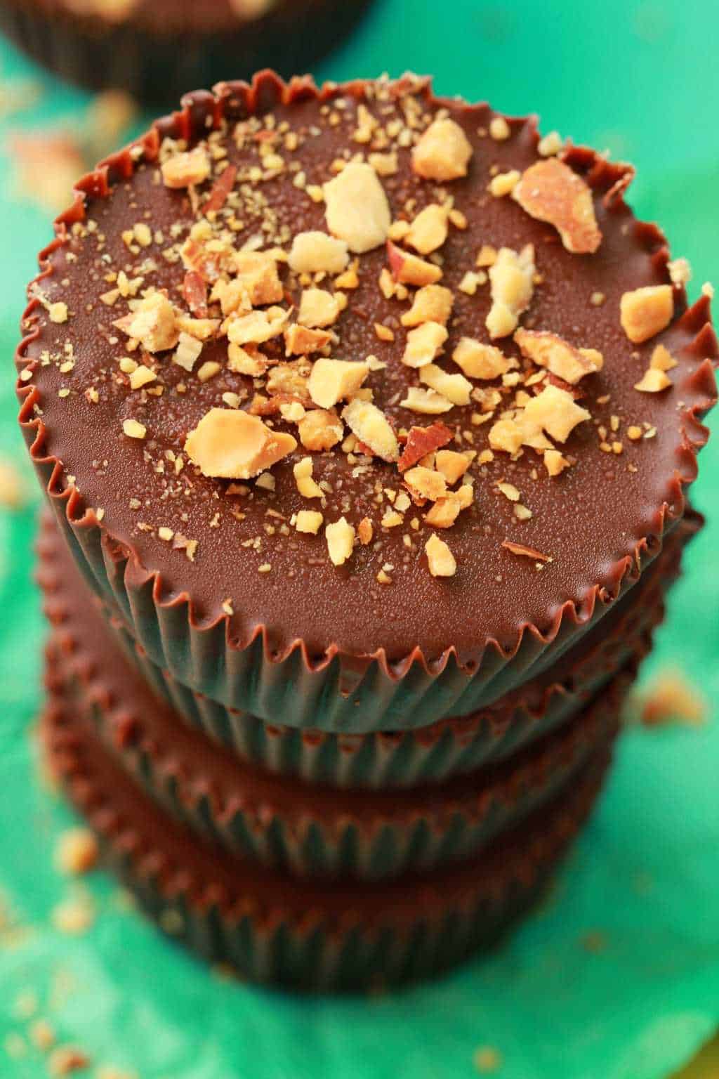 A stack of vegan almond butter cups. 
