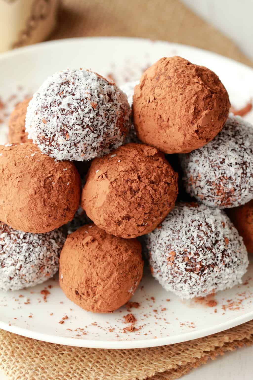Close up of Vegan Truffles on a white plate