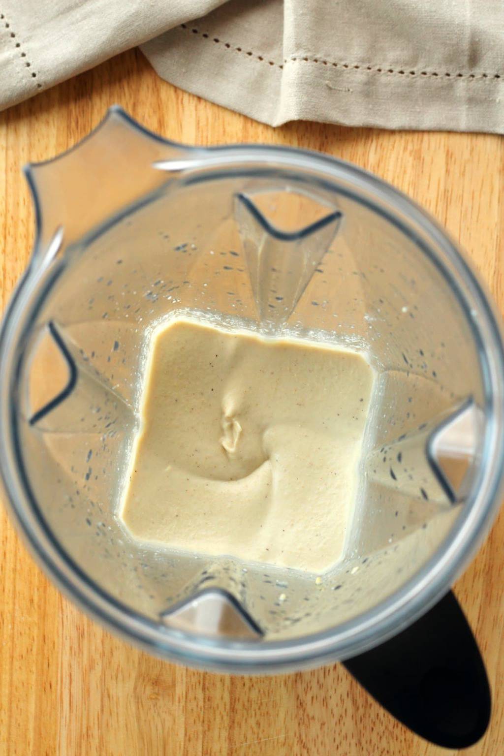 Cashew cream in a blender jug. 
