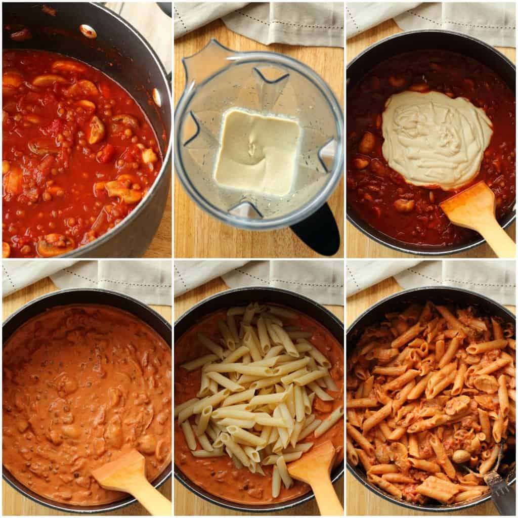 Schritt für Schritt Fotos von der Herstellung einer veganen Pasta backen.