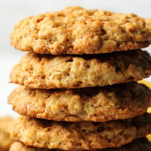 Vegan banana oatmeal cookies in a stack.