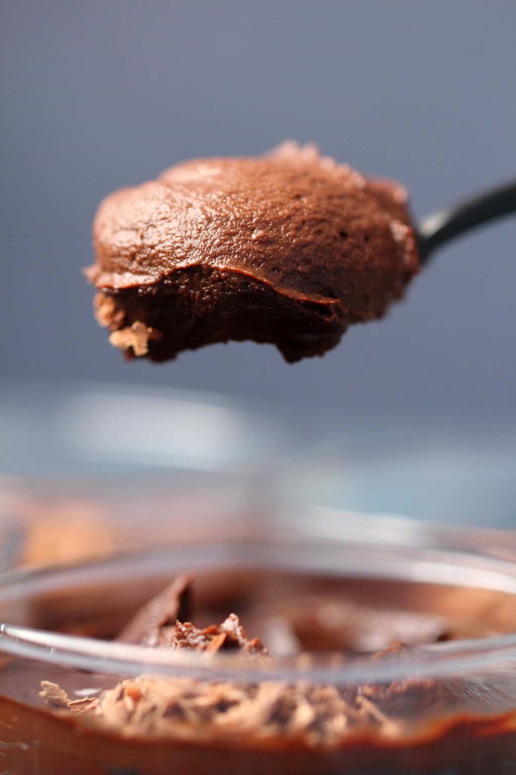 A spoonful of vegan chocolate avocado mousse.