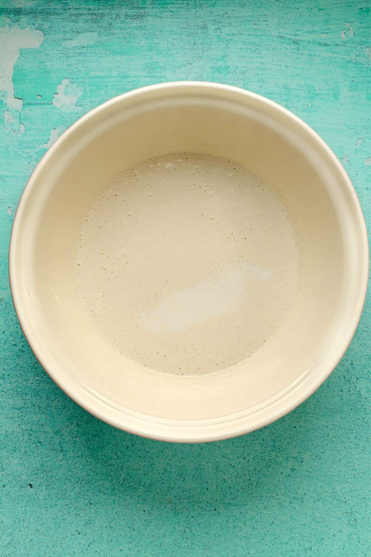 Cashew milk and coconut cream in a bowl. 