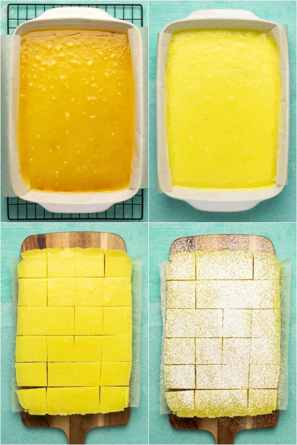 Step by step process photo collage of making vegan lemon bars. 