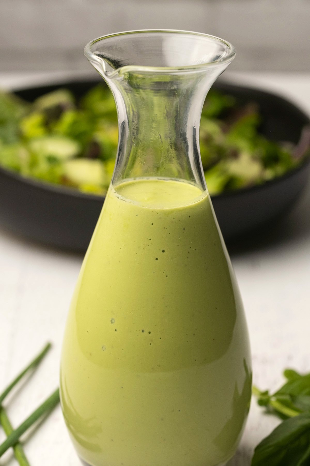 Cashew dressing in a glass container. 