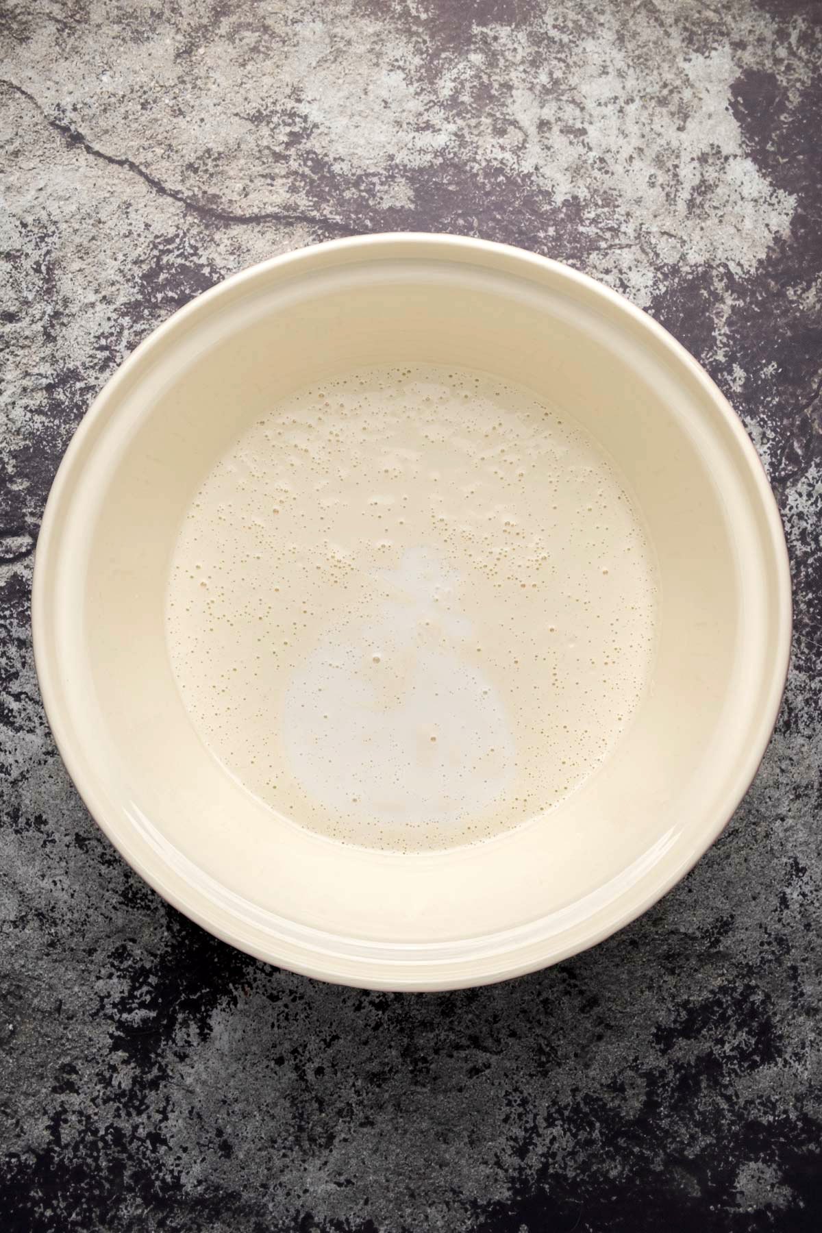 Homemade cashew milk and coconut milk in a white bowl. 
