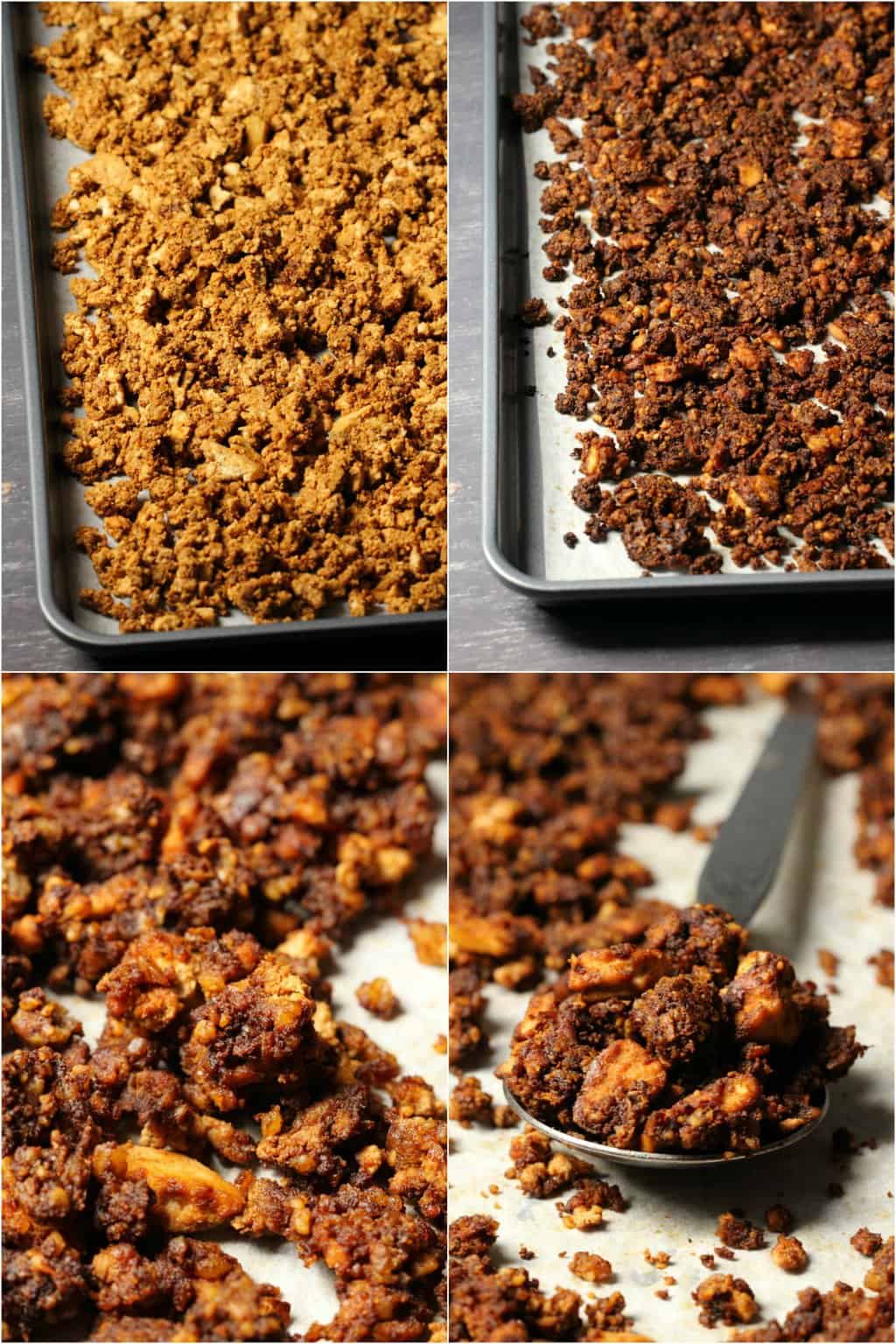 Step by step process photo collage of making vegan taco meat. 