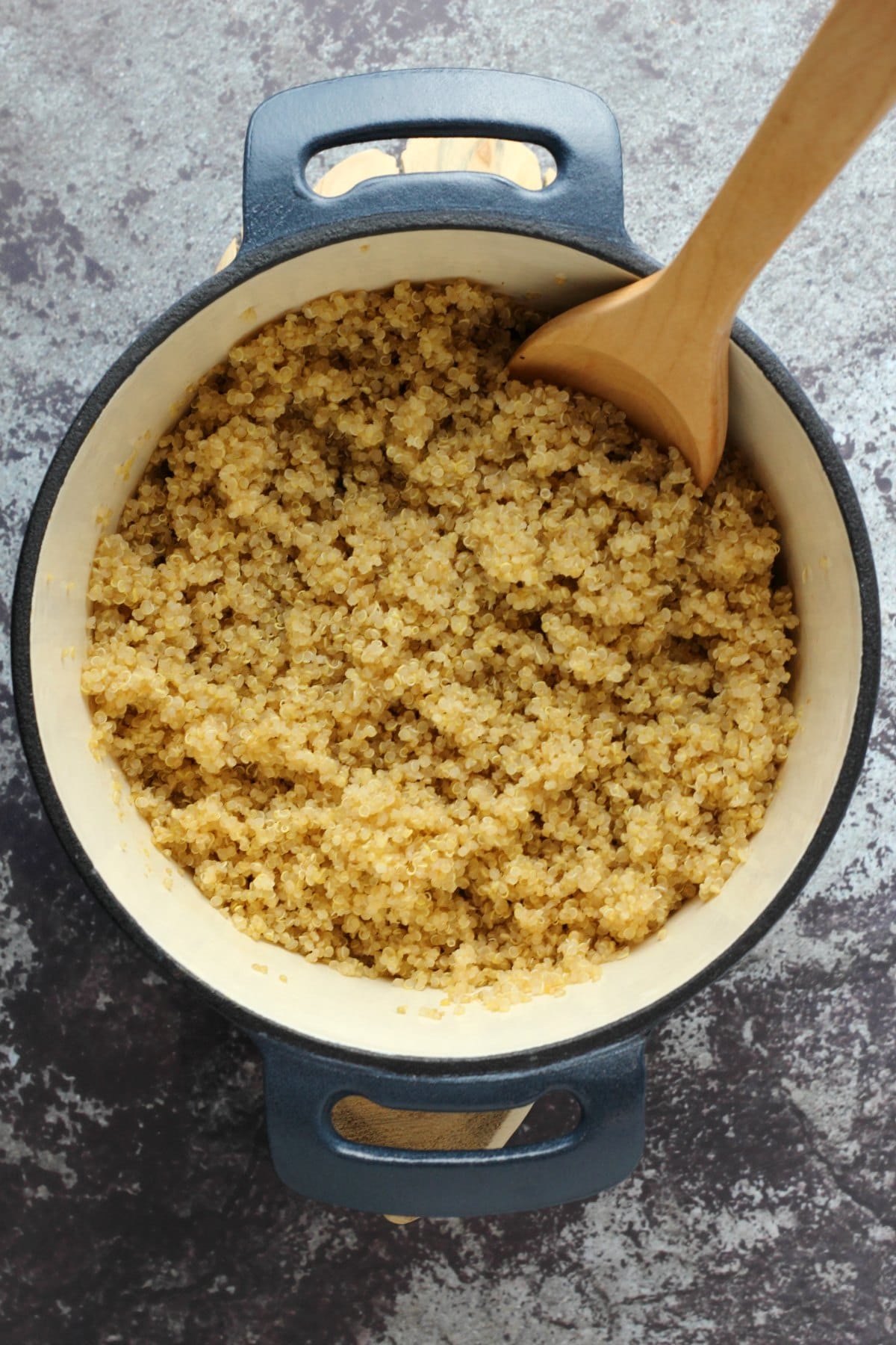 Cooked quinoa in a pot. 