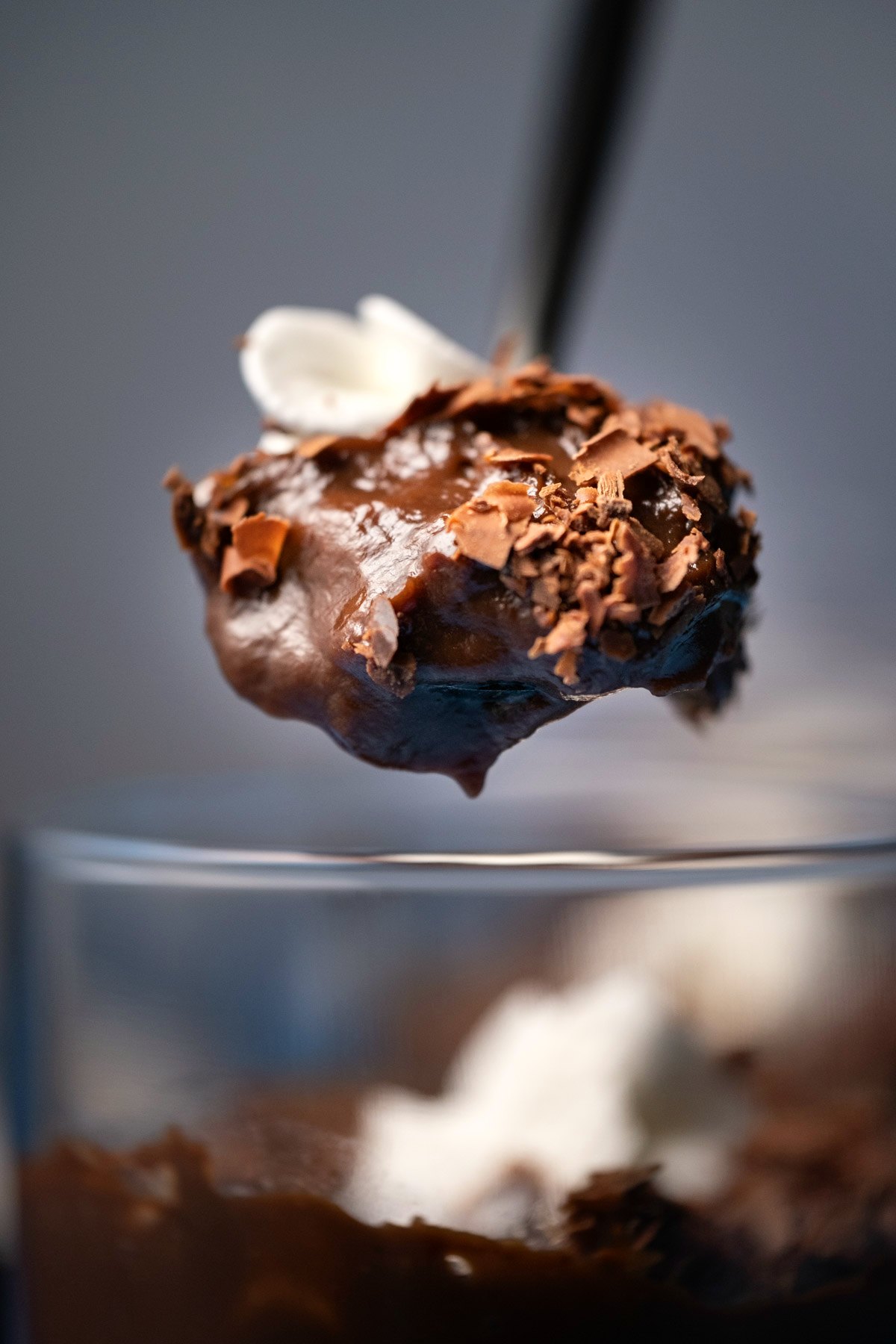 Spoonful of chocolate pudding. 