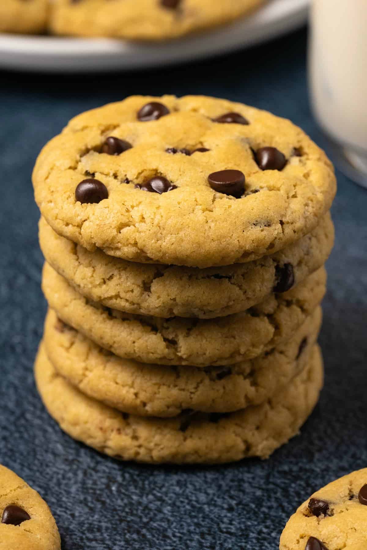 A stack of chocolate chip cookies. 