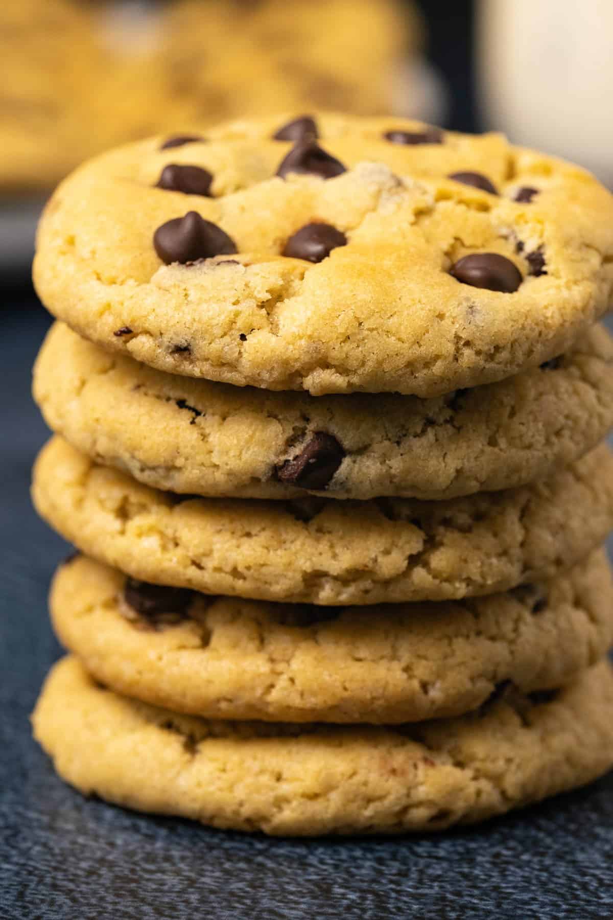 Vegan chocolate chip cookies in a stack. 