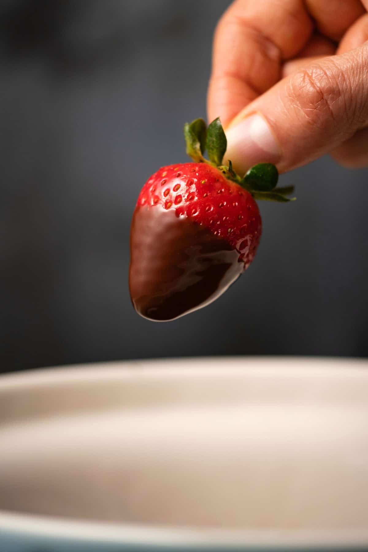 Strawberry dipped in chocolate ganache. 