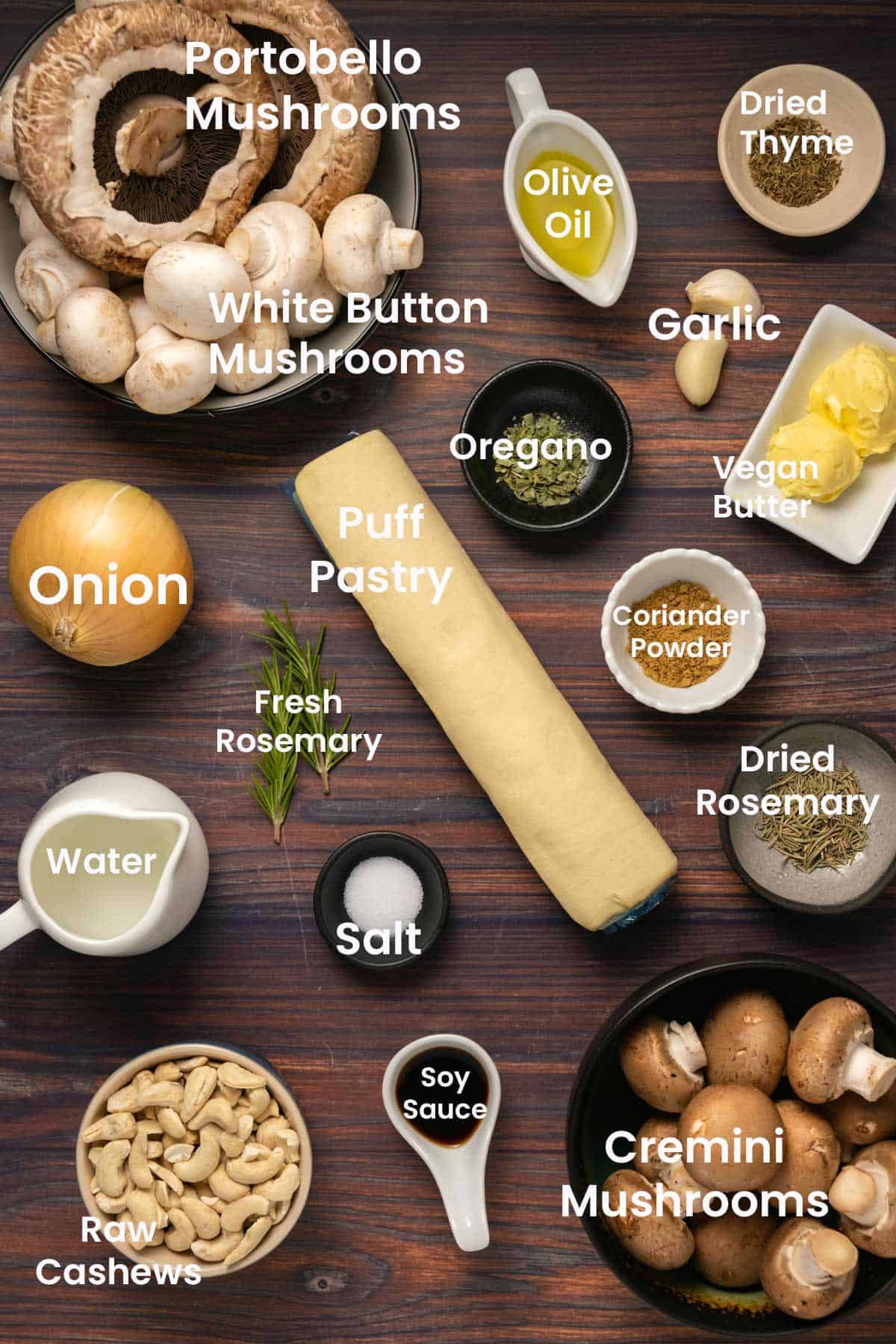 Photo of the ingredients for a vegan wellington