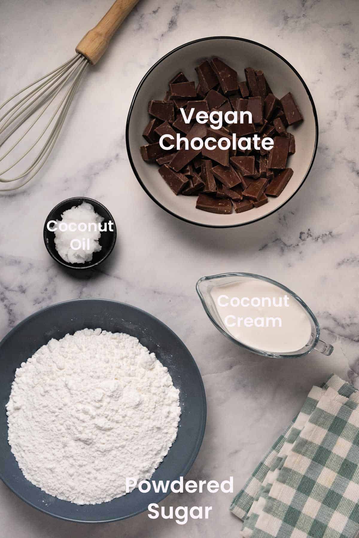 Ingredients for vegan chocolate ganache frosting