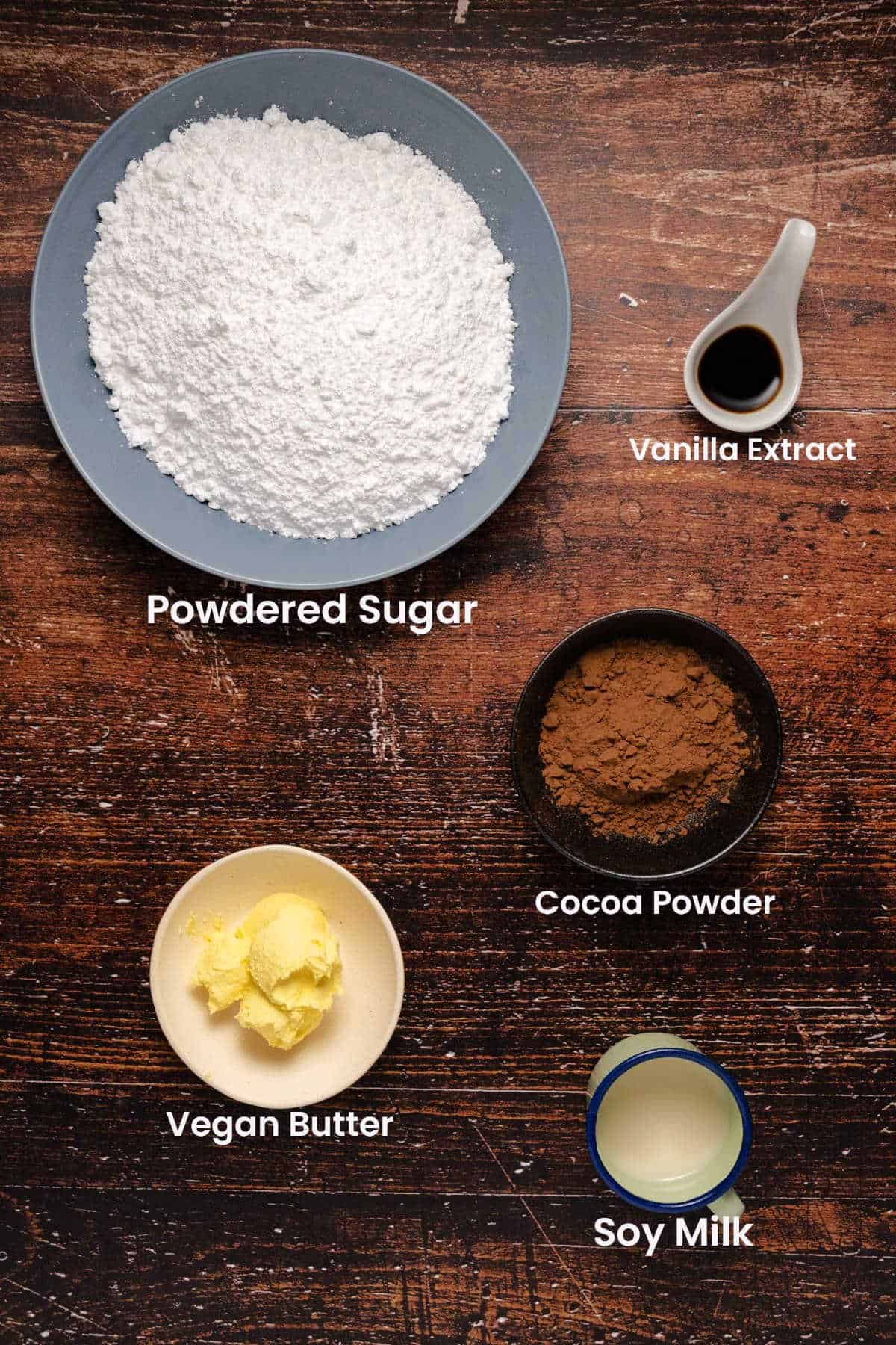 Ingredients for vegan chocolate frosting. 