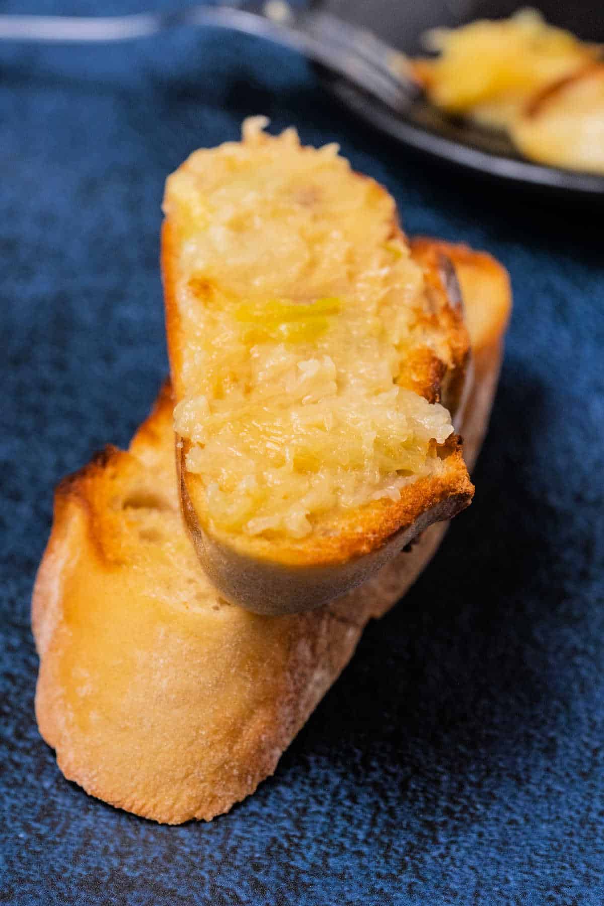 Roasted garlic spread on toast.