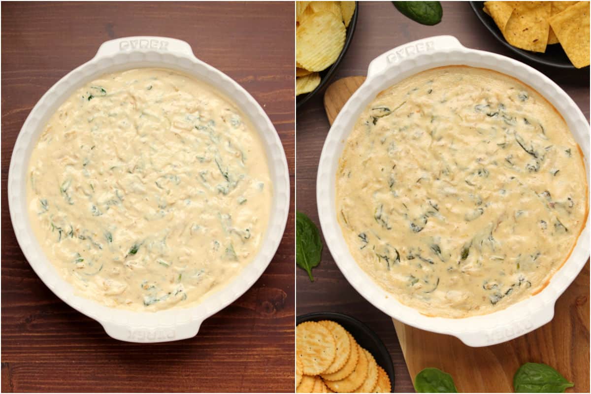 Two photo collage showing the dip before and after baking. 
