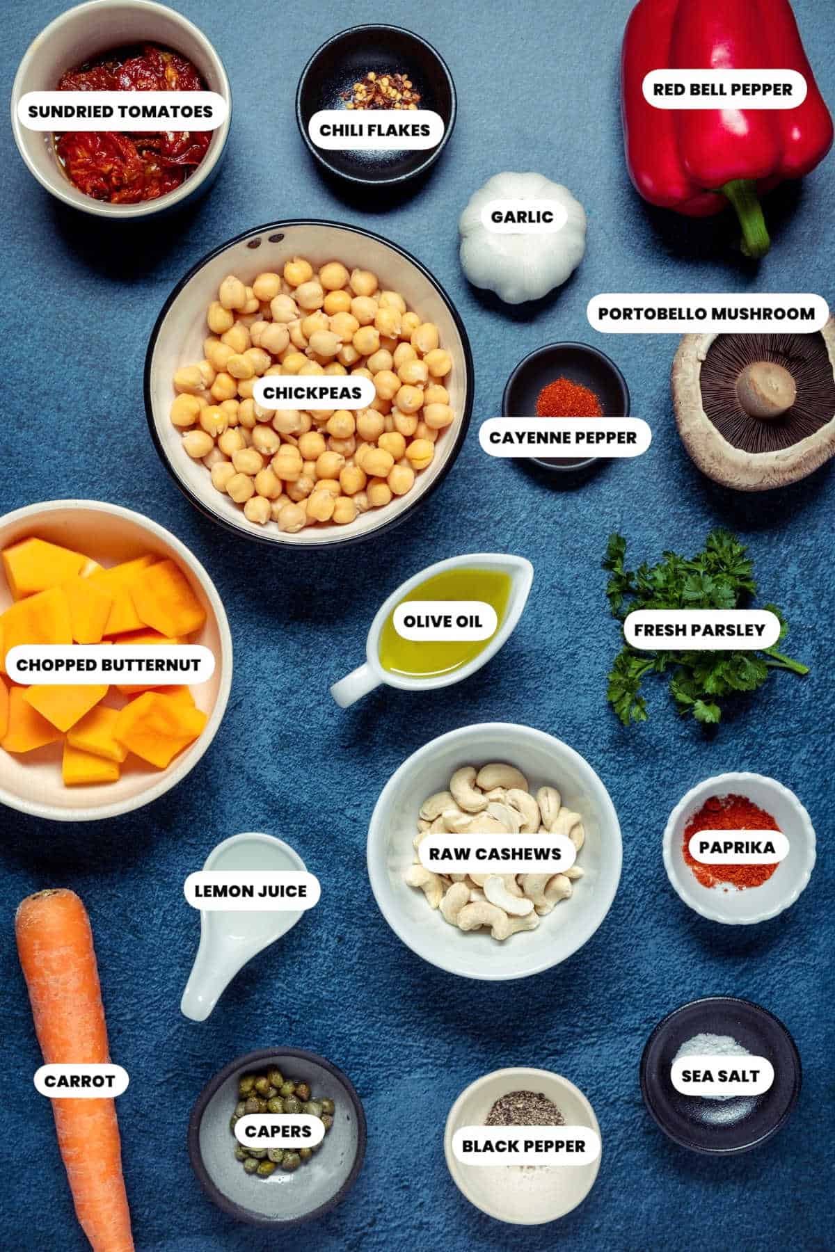 Photo of the ingredients needed to make vegan pâté.