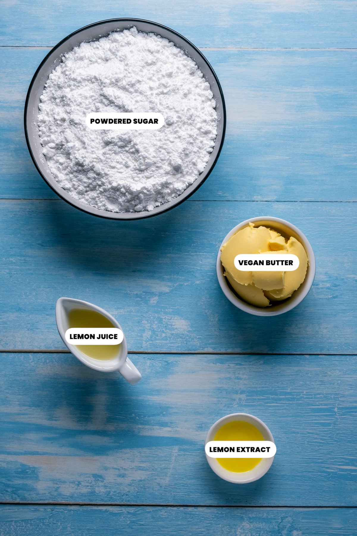 Photo of the ingredients needed to make vegan lemon buttercream frosting.