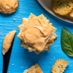 Cashew cheese spread on crackers.