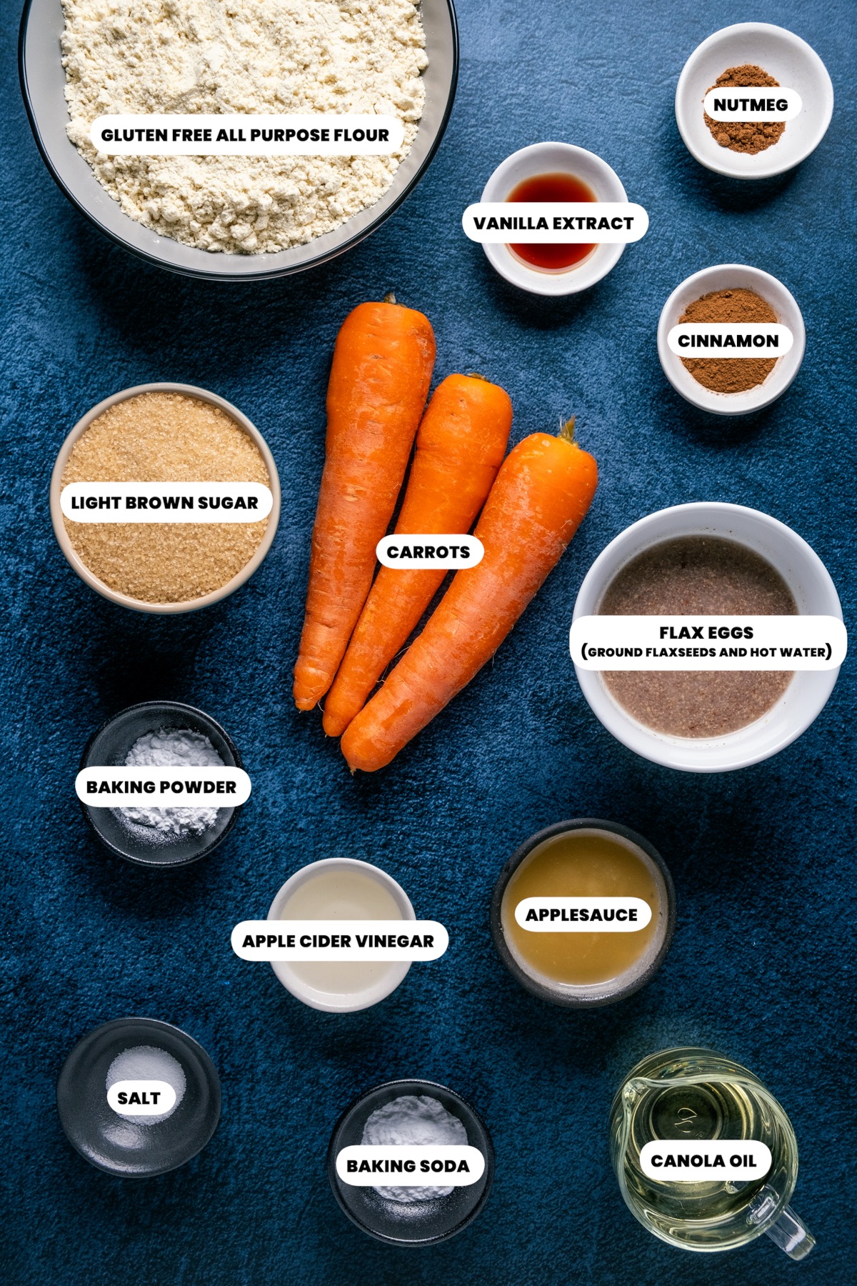 Photo of the ingredients needed to make gluten free carrot cake cupcakes.