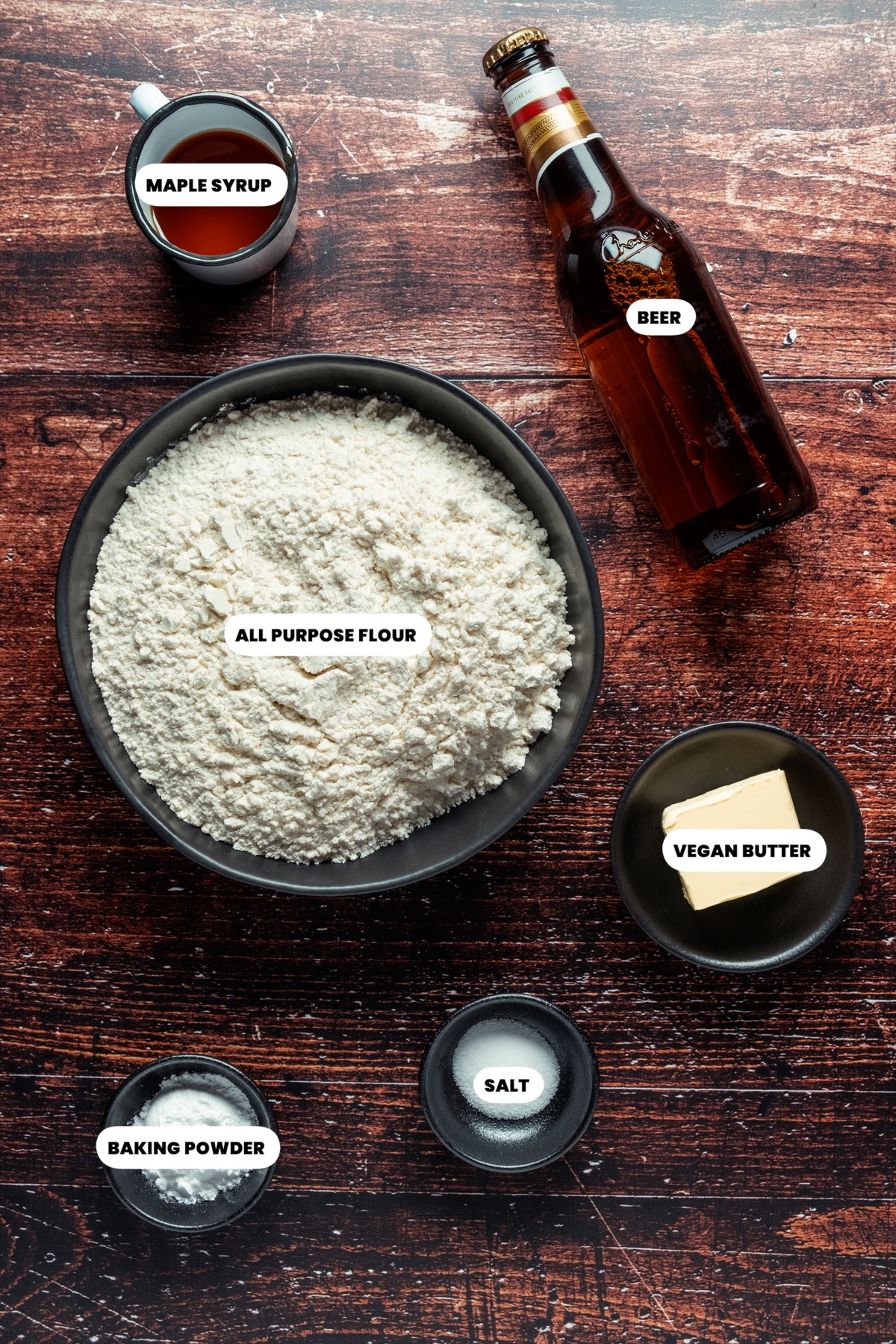 Photo of the ingredients needed to make vegan beer bread.