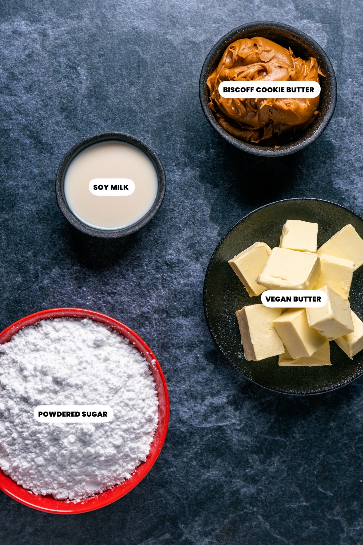Photo of the ingredients needed to make vegan biscoff buttercream.