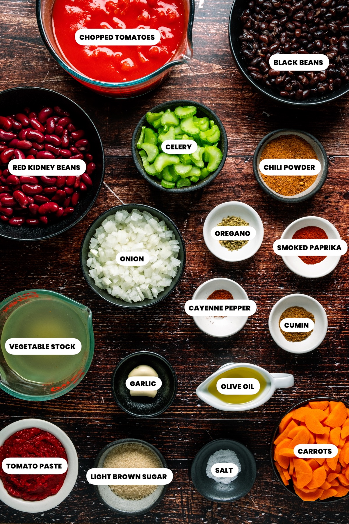 Ingredients to make vegan chili.