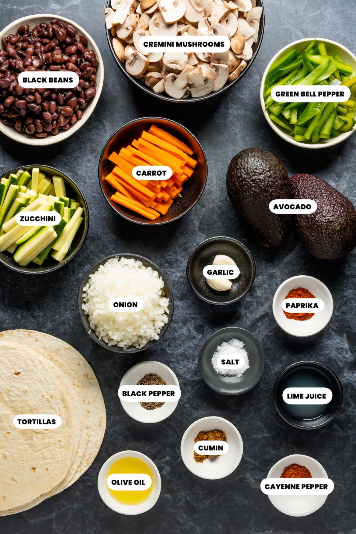 Ingredients for vegan fajitas.