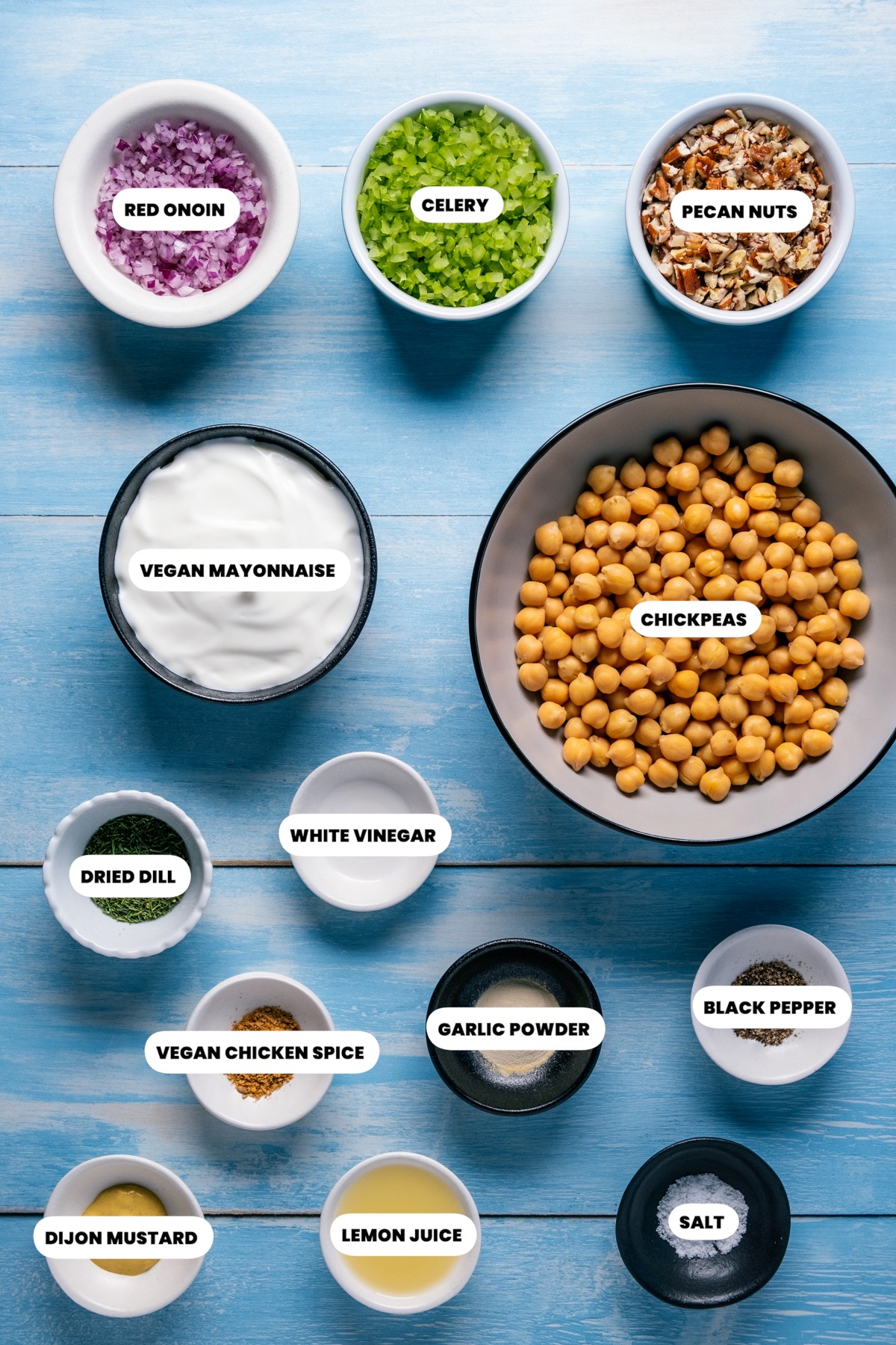 Ingredients to make vegan chicken salad.