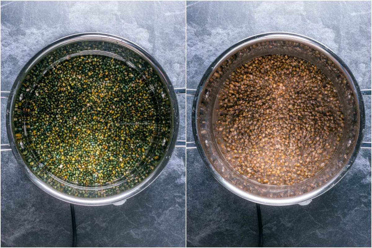 Urad dal added to a pot with water and salt and cooked.