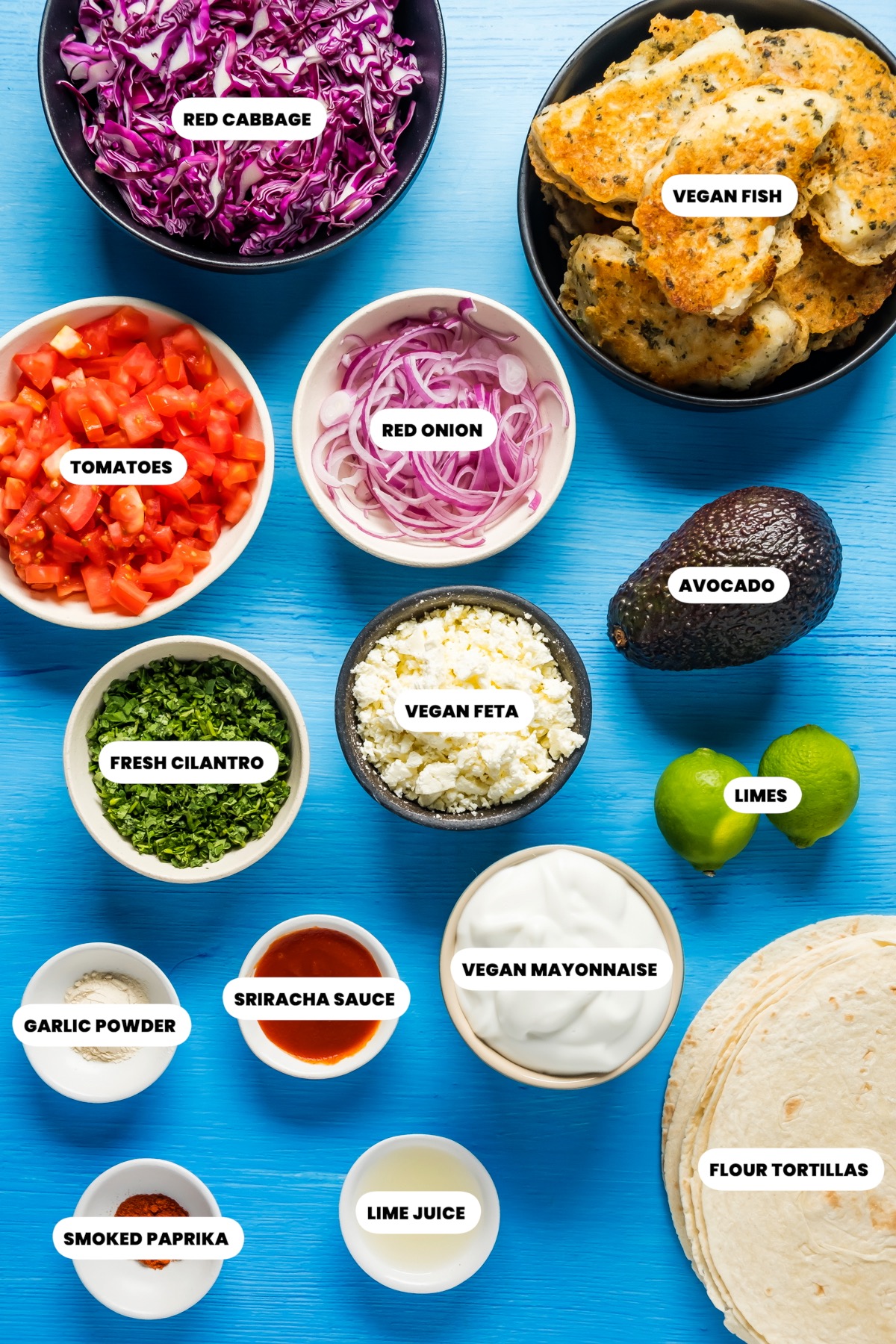 Ingredients for vegan fish tacos.