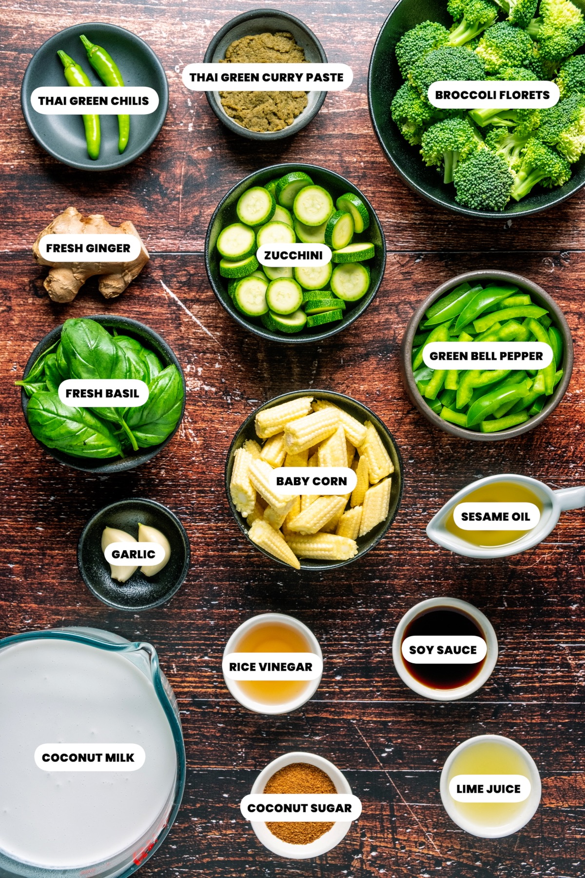 Ingredients for vegan Thai green curry.