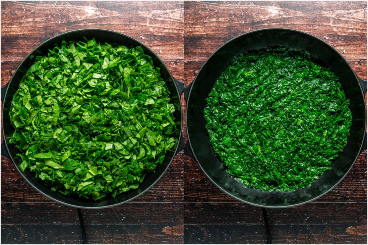 Chopped spinach added to skillet and cooked until wilted.