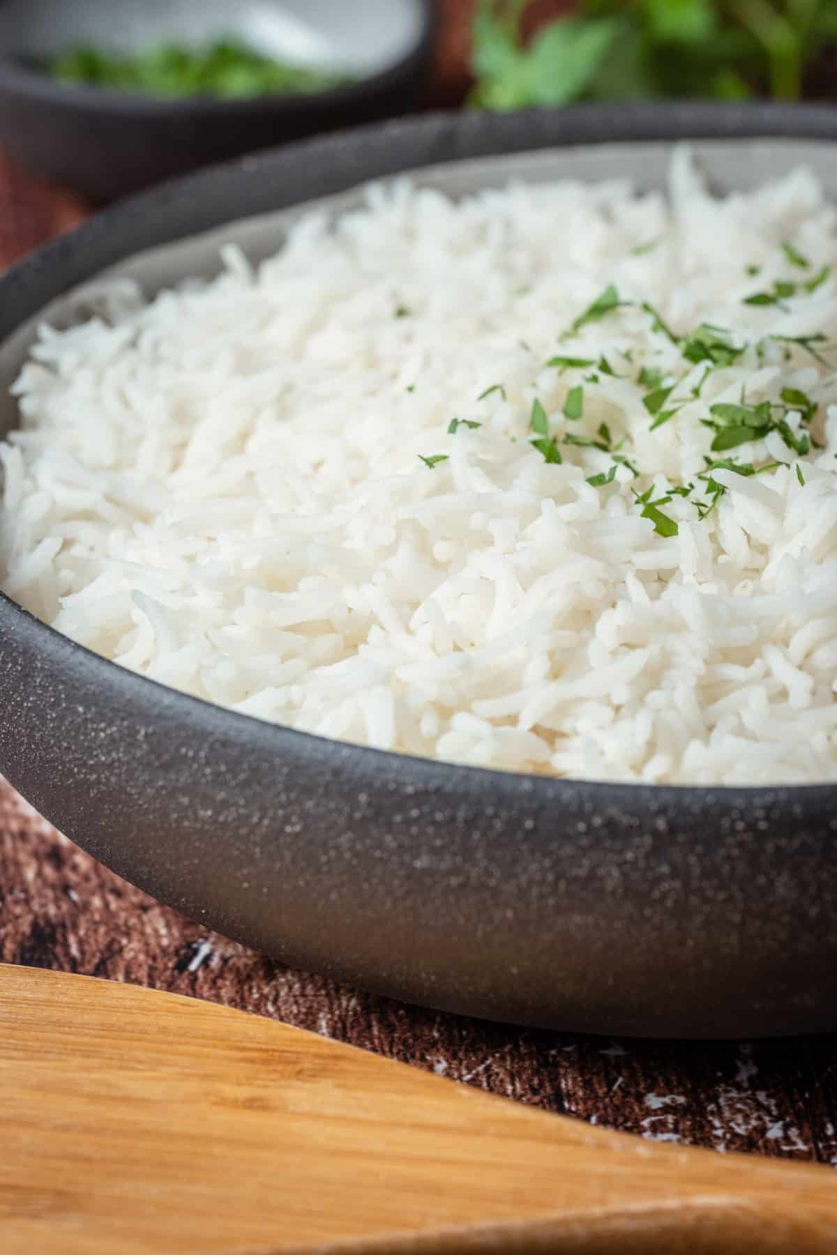 Basmati rice topped with fresh parsley.