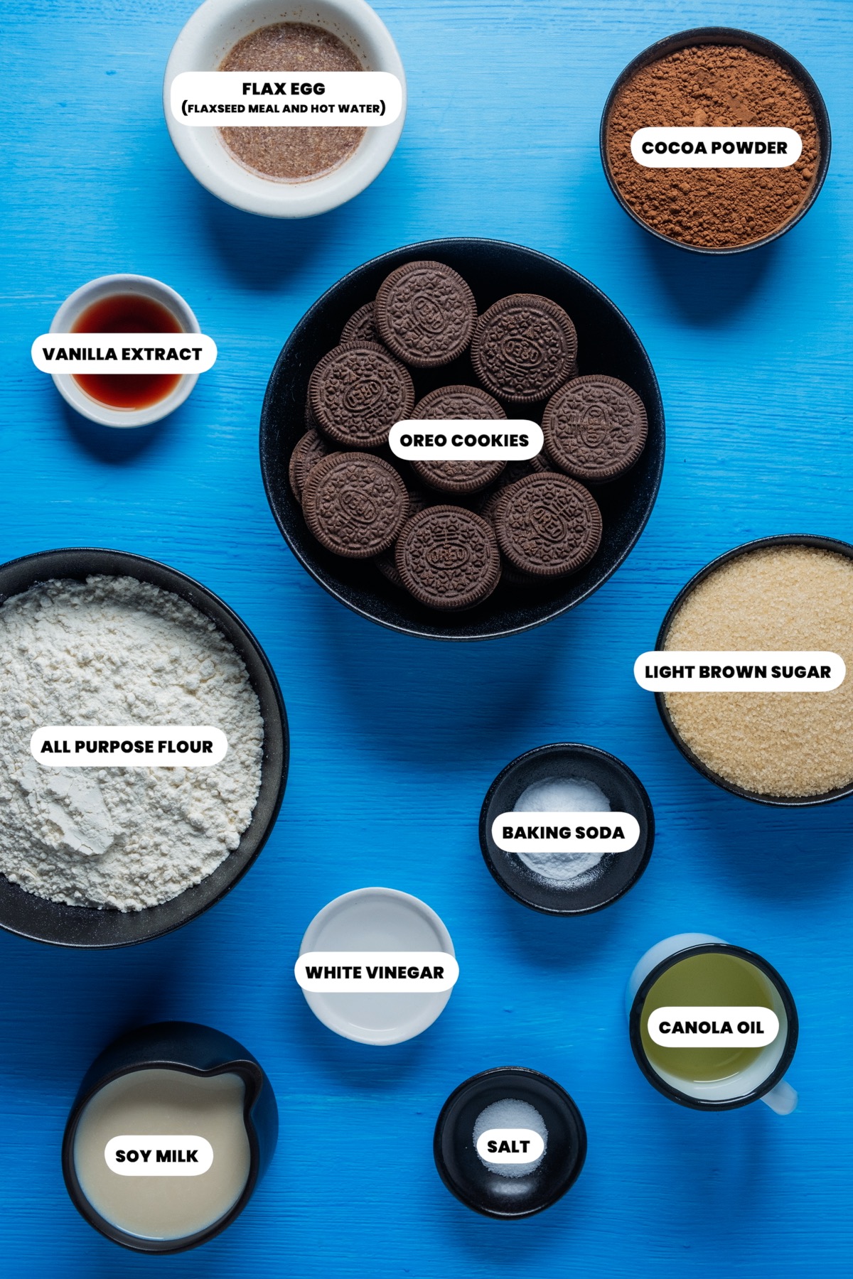 Ingredients for vegan oreo cupcakes.