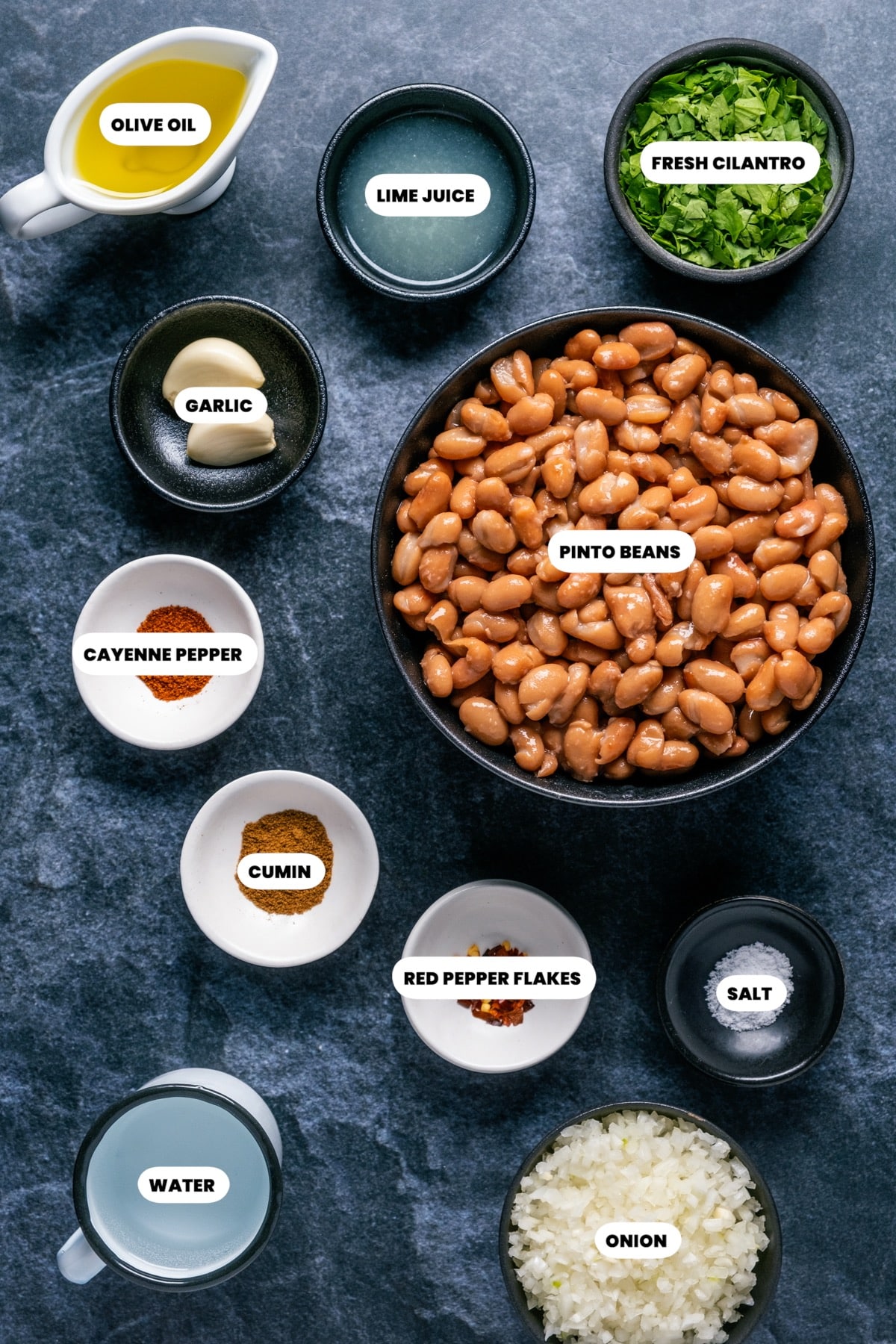 Ingredients for vegan refried beans.