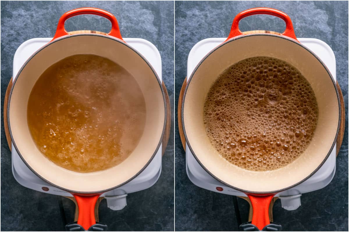 Boiling honey mix in a pot.