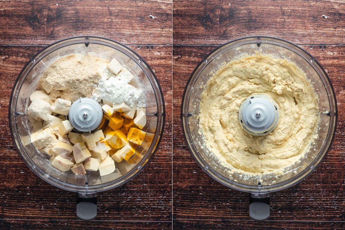 Tofu and spices added to food processor and blended until smooth