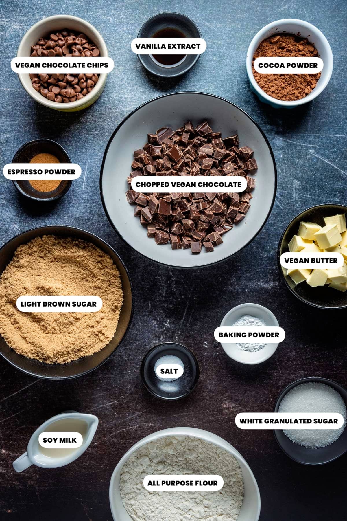 Recipe ingredients for Vegan Brownie Cookies 