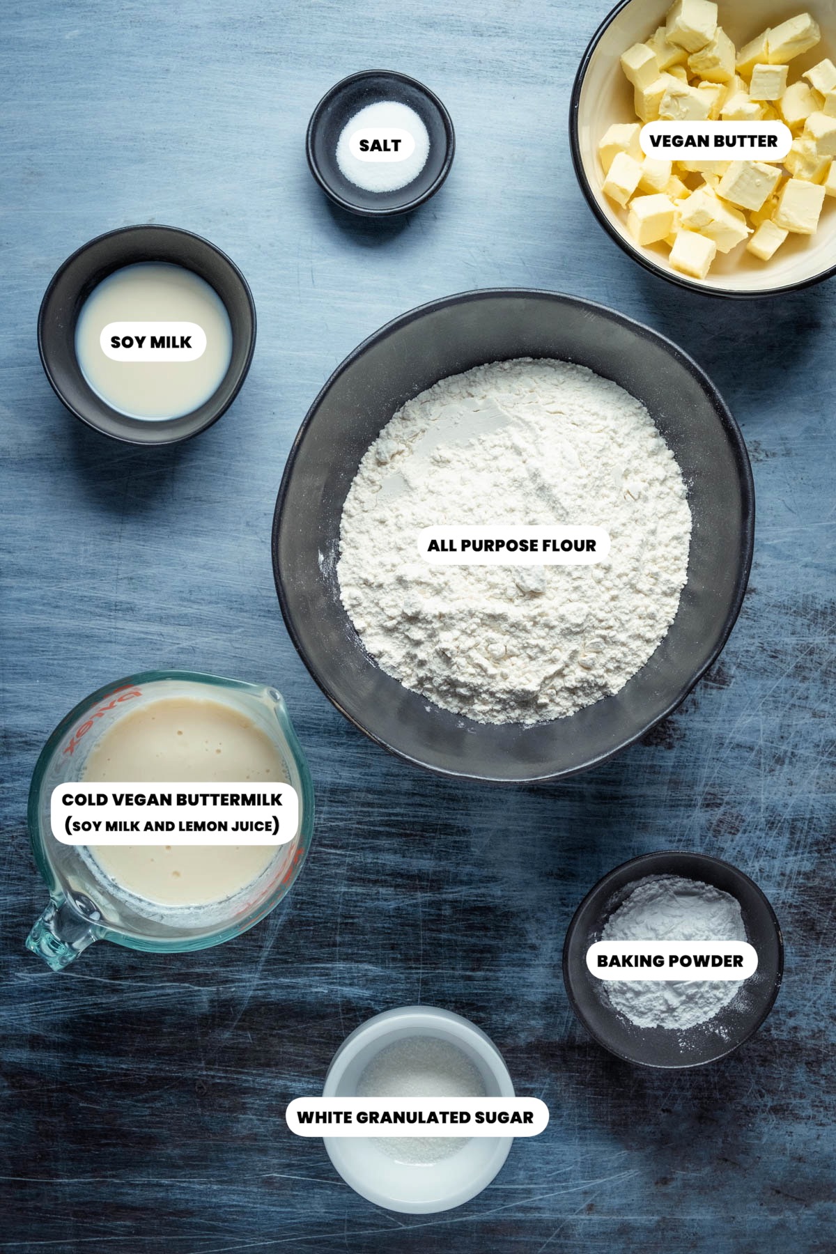 Ingredients needed to make vegan buttermilk biscuits